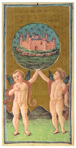 Lá Thế Giới (The World) trong bộ bài Visconti-Sforza, thế kỷ 15